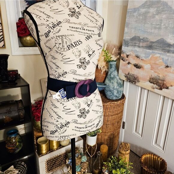VTG Laura Tyler Stylish Elastic Navy & Purple Wide Statement Belt - M Fit - Picture 9 of 16